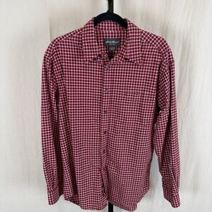 Eddie Bauer Mens Button Down Shirt Size Medium Red Plaid Long Sleeve Cotton